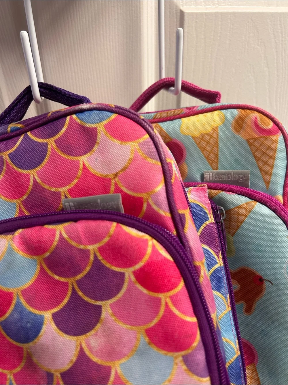 Kids Pink & Aqua Ice Cream and Mermaid Scale Lunch Bag Set